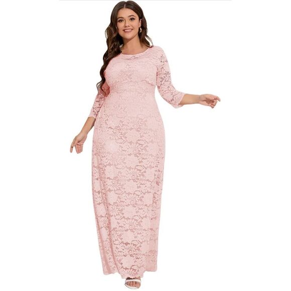 NEW Peach Plus Size Floral Lace Maxi Dress with Pockets XL - Picture 6 of 6